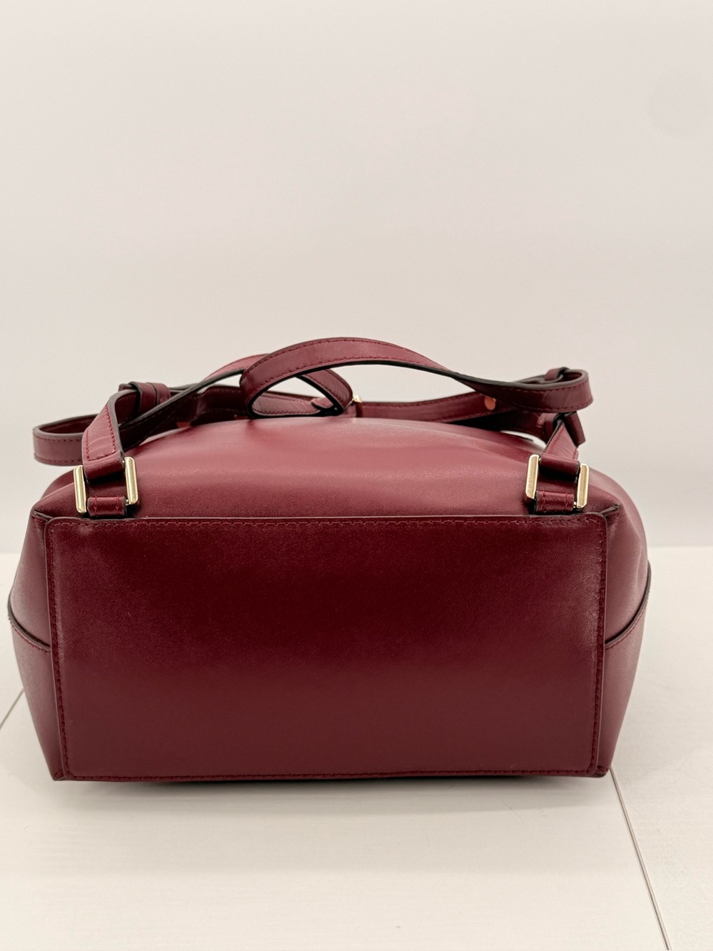MICHAEL KORS Mott Leather Backpack Burgundy Merlot Gold Tone Hardware - Picture 5 of 11